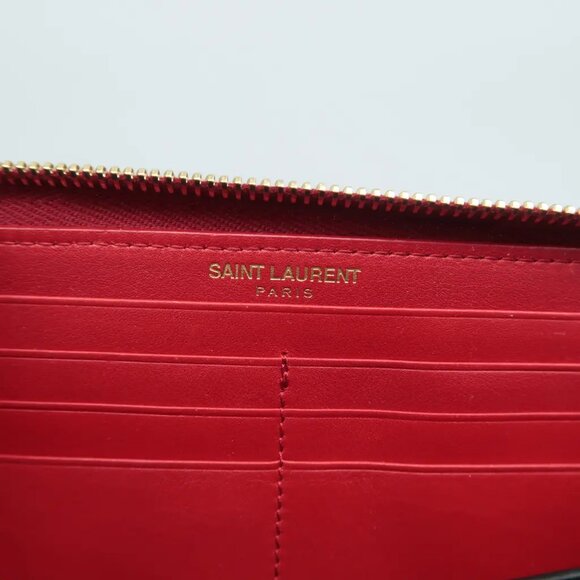 100% Authentic SAINT LAURENT Rive Gauche Red Leather Wallet - Picture 11 of 12